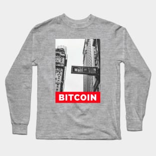 Bitcoin On Wall Street Blockchain Cryptocurrency Design Long Sleeve T-Shirt